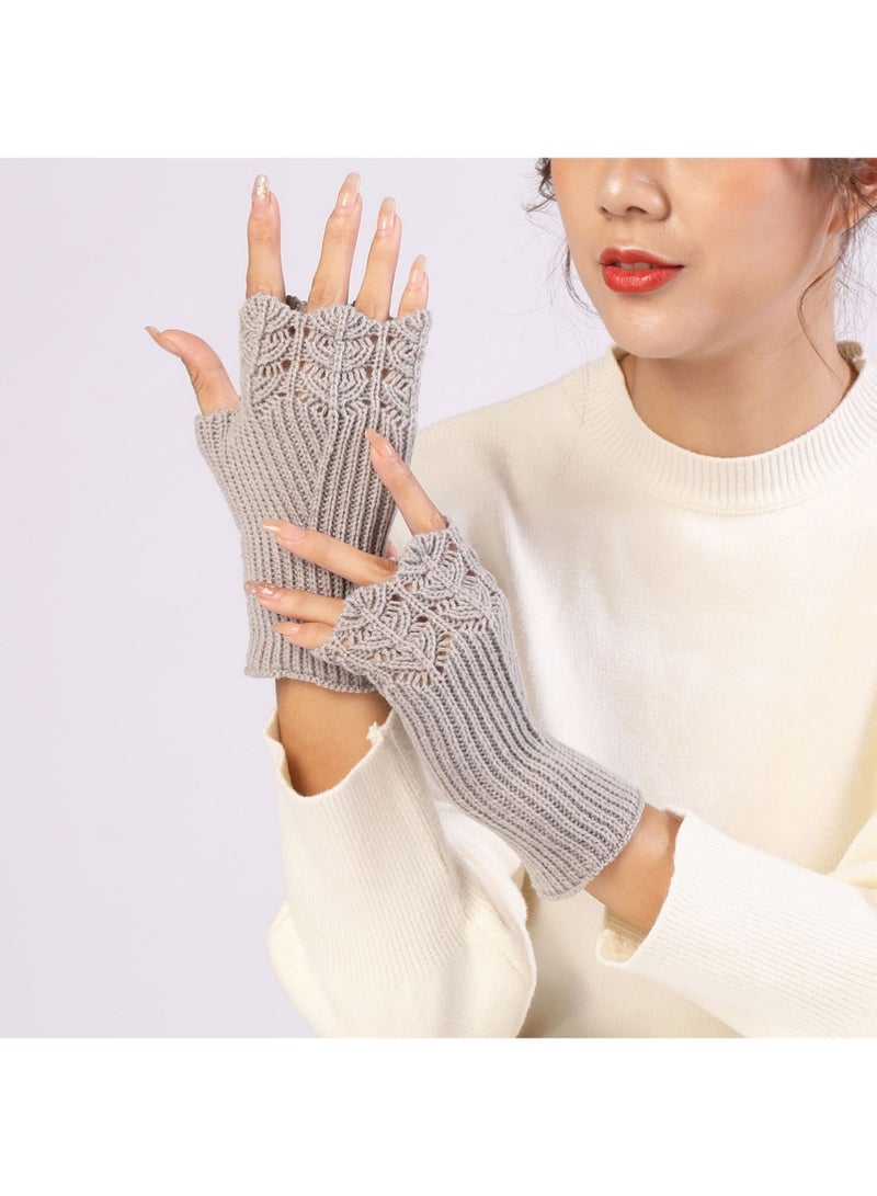 YOUGE 1Pair Winter Knit Gloves,Half Finger Gloves for Women Men,Knit Gloves Winter Stretchy Gloves for Winter Outdoor Sports,Half Finger Knit Winter Mittens Thick Wool Liner for Driving Cycling - Image 4